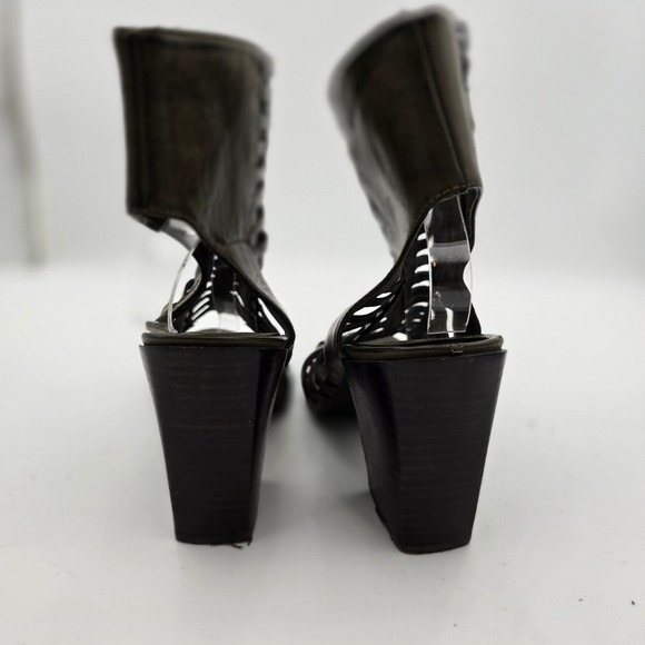 NineWest Womens 10 Hangtuff Olive Green Gladiator Woven OpenToe High Heel Bootie - Picture 10 of 14